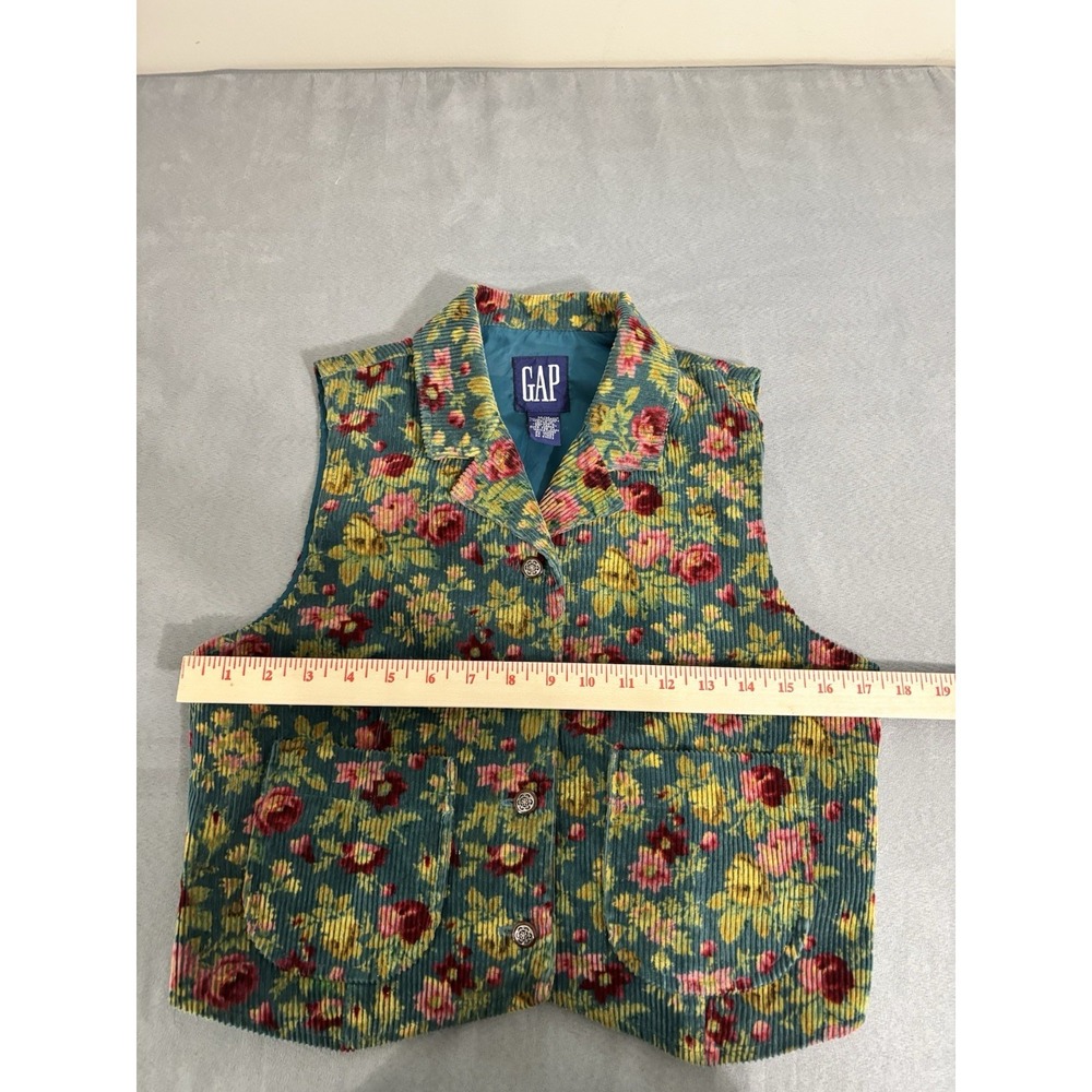 Vintage Gap Womens Floral Corduroy Vest M Cottage Victorian Twee Academia Button - Picture 3 of 8